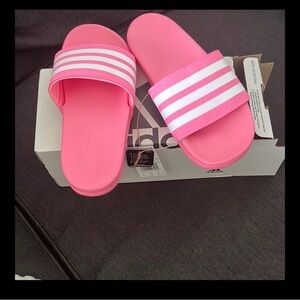 adidas Pink and White Slide Sandals